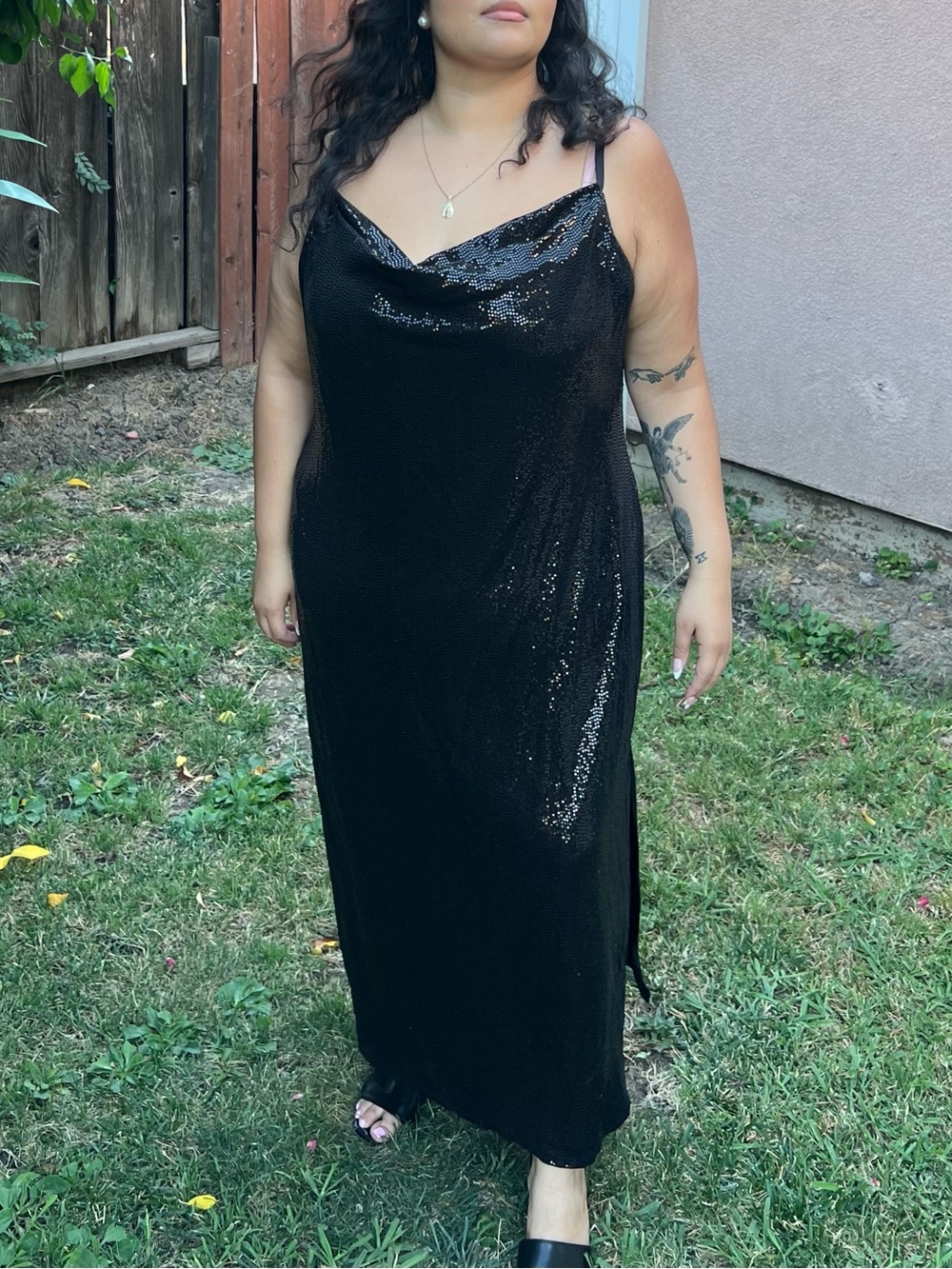 Bebe Black Sequin Maxi Dress | Y2K Glam Evening Gown Plus Size 3X